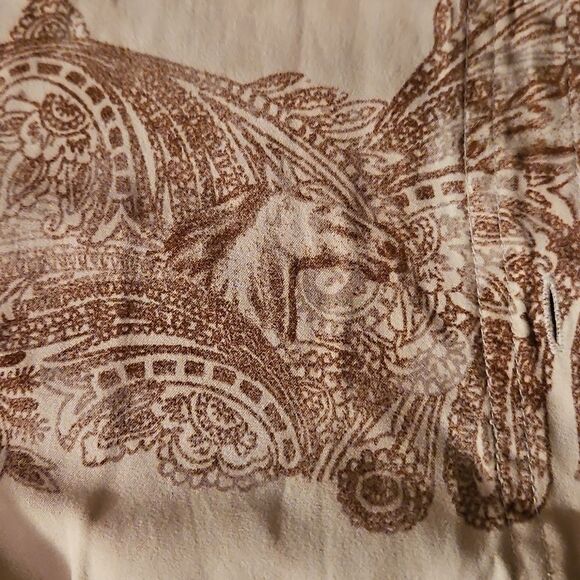 Bit & Bridle Horse Print Button-Down Shirt – Women's Medium – Cream Faux Suede - Picture 7 of 7